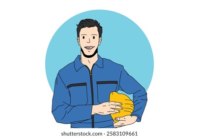 illustration of a professional Craftsman laughing in a blue jumpsuit
