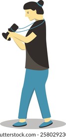 Illustration of Professional Photographer. Vector Character in Simple and Flat Design.