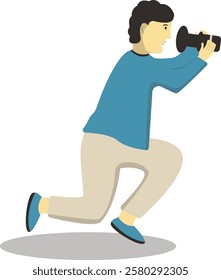 Illustration of Professional Photographer. Vector Character in Simple and Flat Design.