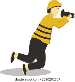 Illustration of Professional Photographer. Vector Character in Simple and Flat Design.