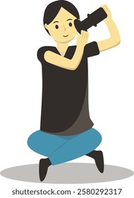 Illustration of Professional Photographer. Vector Character in Simple and Flat Design.