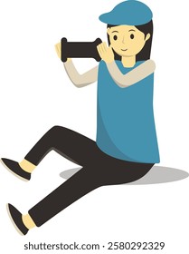 Illustration of Professional Photographer. Vector Character in Simple and Flat Design.