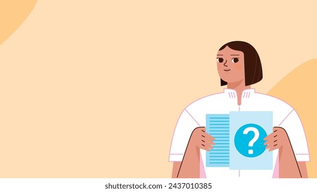 Illustration for professional presentation or medical poster, light and soft colored slideshow background with a doctor, a nurse, a medical student, a medical secretary holding papers in her hands