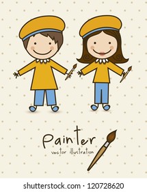 Illustration of professions, couple of painters, vector illustration