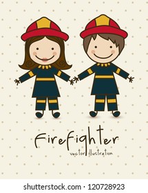 Illustration of professions, icons of  firefighter, vector illustration