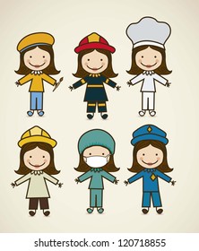 Illustration of professions, police icon, doctor, firefighter, chef, painter, engineer, vector illustration