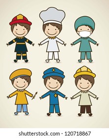 Illustration of professions, police icon, doctor, firefighter, chef, painter, engineer, vector illustration