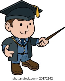 Illustration of professor in cap and gown teaching