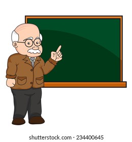 illustration of a professor or teacher at a chalkboard vector.