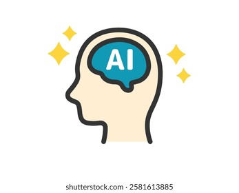 Illustration of a profile and artificial intelligence (AI) icon (color line drawing).