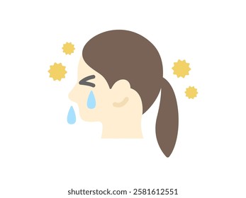 Illustration of a profile icon of a woman suffering from hay fever.