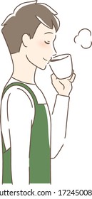 Illustration of a profile of a man drinking coffee in a mug cup