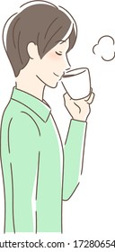Illustration of a profile of a man drinking coffee in a mug cup