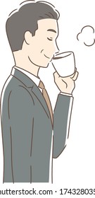 Illustration of a profile of a man drinking coffee in a mug cup