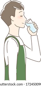 Illustration of a profile of a man drinking cup water