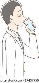 Illustration of a profile of a man drinking cup water