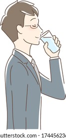 Illustration of a profile of a man drinking cup water