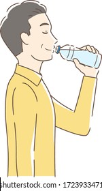 Illustration of a profile of a man drinking pet bottle water
