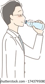 Illustration of a profile of a man drinking pet bottle water