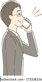 Illustration of a profile of a man who makes a call on a smartphone