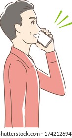 Illustration of a profile of a man who makes a call on a smartphone