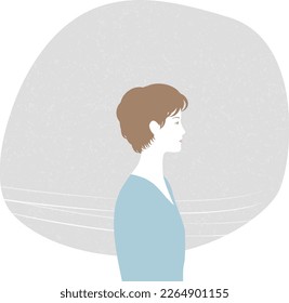 Illustration of the profile of a middle-aged woman who is somehow uneasy.