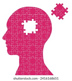 Illustration of a profile of a person made up of jigsaw puzzles, infographics for business.