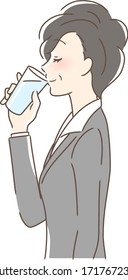 Illustration of a profile of a woman drinking cup water