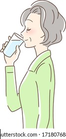 Illustration of a profile of a woman drinking cup water