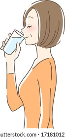 Illustration of a profile of a woman drinking cup water