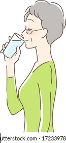 Illustration of a profile of a woman drinking cup water