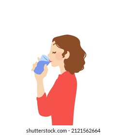 Illustration of a profile of a woman drinking cup water.