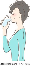 Illustration of a profile of a woman drinking glass of water