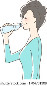Illustration of a profile of a woman drinking pet bottle water