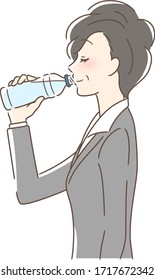 Illustration of a profile of a woman drinking pet bottle water
