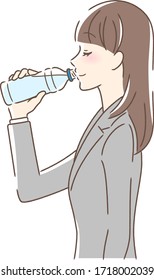 Illustration of a profile of a woman drinking pet bottle water