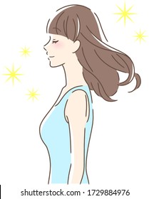 Illustration of a profile of a woman with her hair flying