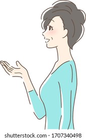 Illustration of a profile of a woman holding a hand with a smile