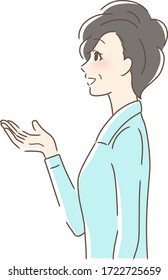 Illustration of a profile of a woman holding a hand with a smile