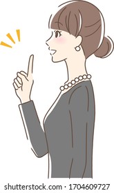 Illustration of a profile of a woman pointing with a smile
