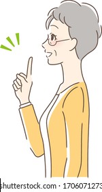 Illustration of a profile of a woman pointing with a smile