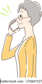 Illustration of a profile of a woman who makes a call on a smartphone