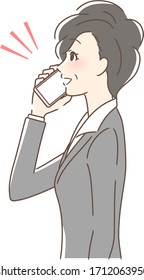 Illustration of a profile of a woman who makes a call on a smartphone