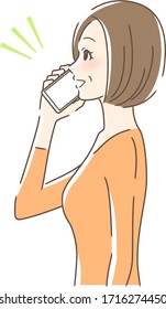 Illustration of a profile of a woman who makes a call on a smartphone