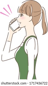 Illustration of a profile of a woman who makes a call on a smartphone