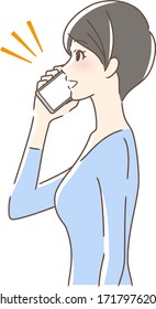 Illustration of a profile of a woman who makes a call on a smartphone
