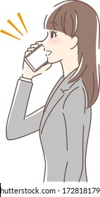 Illustration of a profile of a woman who makes a call on a smartphone