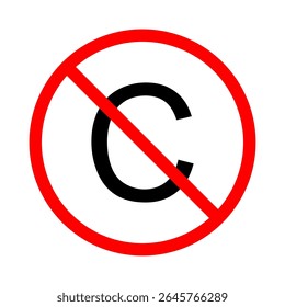 Illustration of a prohibition sign featuring the letter C crossed out with a red circle and diagonal line.