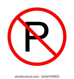 Illustration of a prohibition sign featuring the letter P crossed out with a red circle and diagonal line.