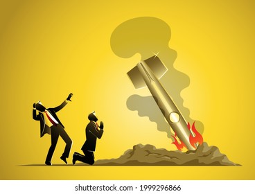 An Illustration of Project Startup Failure. Fallen Rocket Ship Vector and Illustration